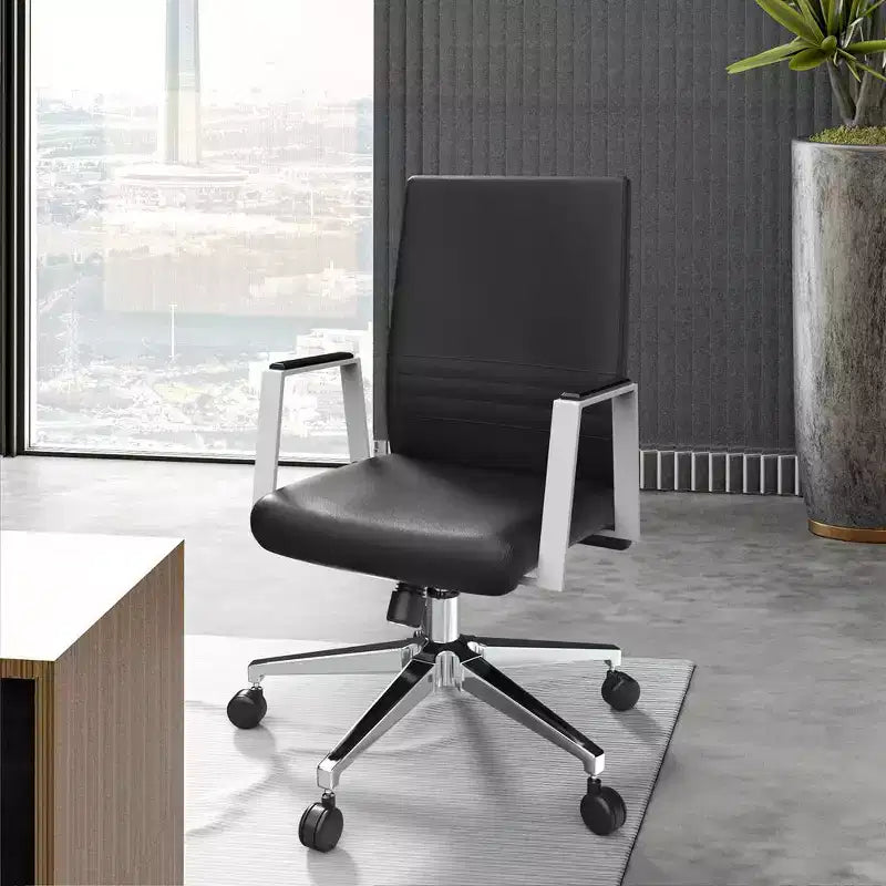 Modern Leather Office Chair - Swivel & Tilt Ergonomic Desk Chair with Iron Frame - Home Office