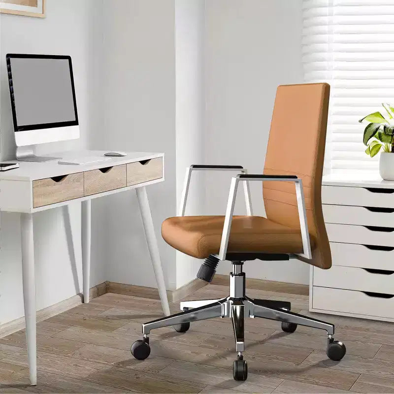 Modern Leather Office Chair - Swivel & Tilt Ergonomic Desk Chair with Iron Frame - Home Office