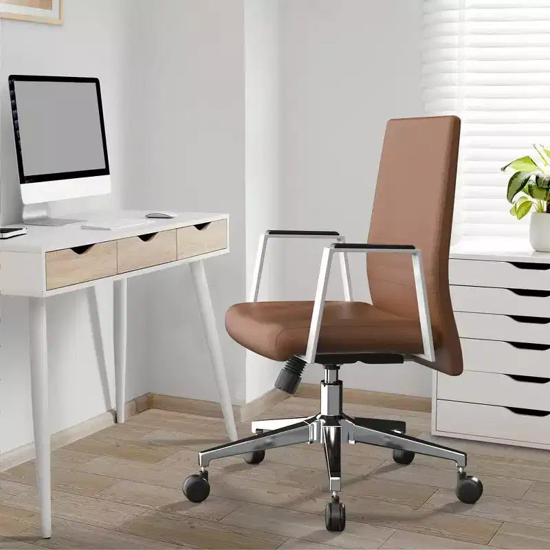 Modern Leather Office Chair - Swivel & Tilt Ergonomic Desk Chair with Iron Frame - Home Office