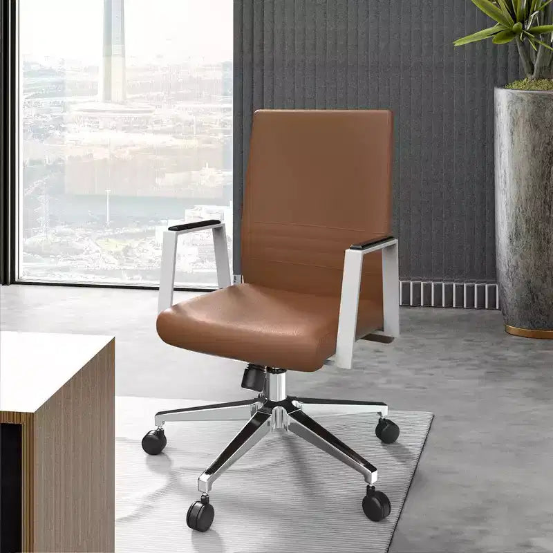 Modern Leather Office Chair - Swivel & Tilt Ergonomic Desk Chair with Iron Frame - Home Office