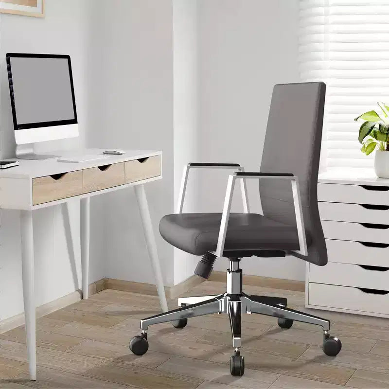 Modern Leather Office Chair - Swivel & Tilt Ergonomic Desk Chair with Iron Frame - Home Office