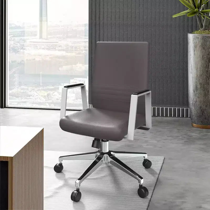 Modern Leather Office Chair - Swivel & Tilt Ergonomic Desk Chair with Iron Frame - Home Office