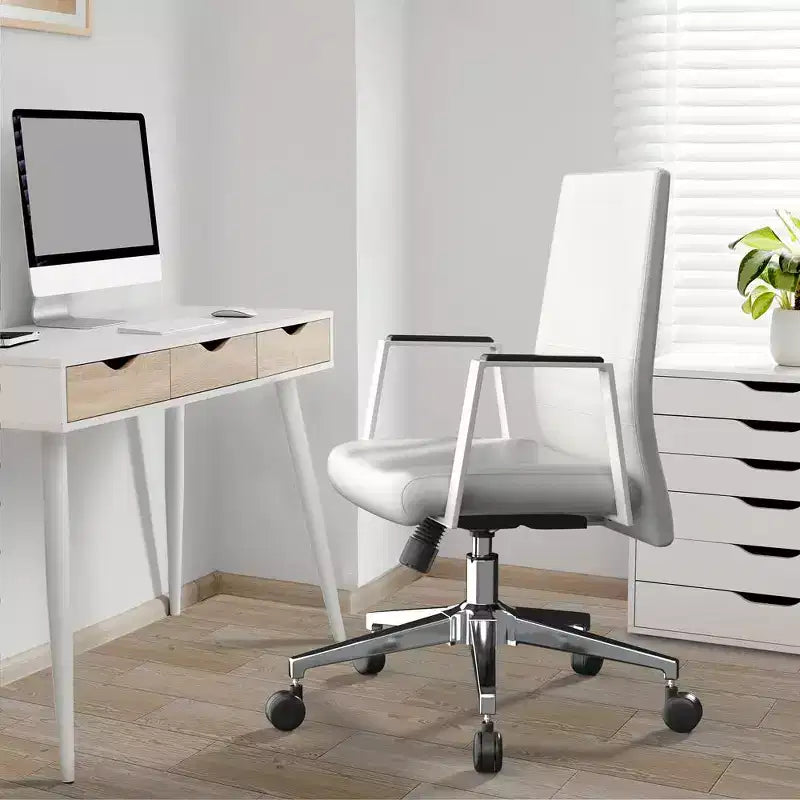 Modern Leather Office Chair - Swivel & Tilt Ergonomic Desk Chair with Iron Frame - Home Office