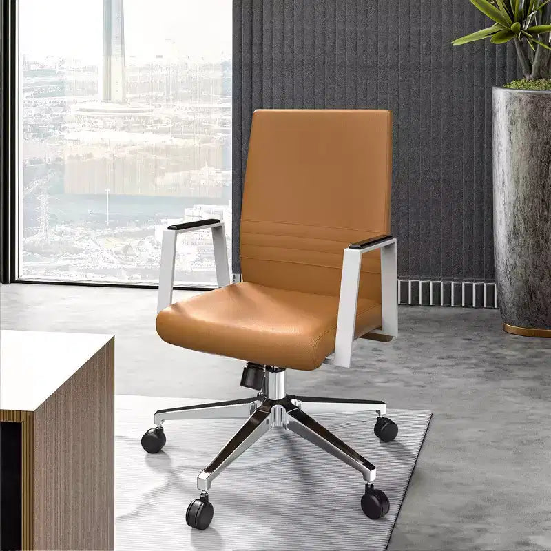 Modern Leather Office Chair - Swivel & Tilt Ergonomic Desk Chair with Iron Frame - Home Office