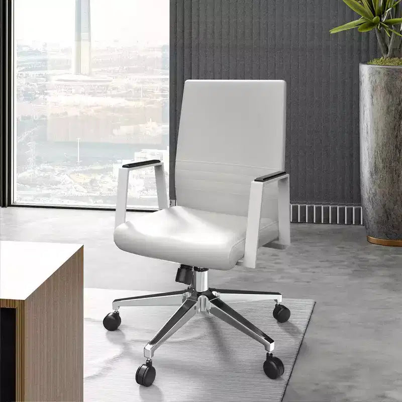 Modern Leather Office Chair - Swivel & Tilt Ergonomic Desk Chair with Iron Frame - Home Office