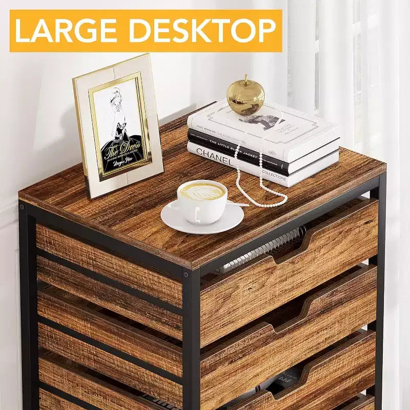 7-Tier Drawer Chest, Wood Storage Dresser Cabinet with Wheels