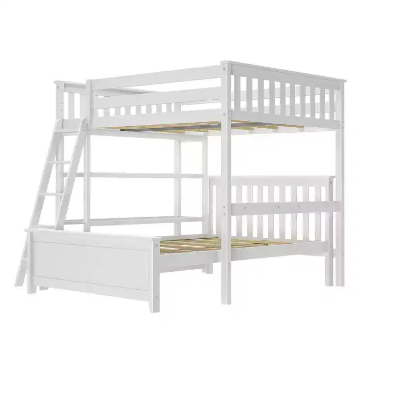 L-Shaped Full over Full Bunk Bed with Bookcase