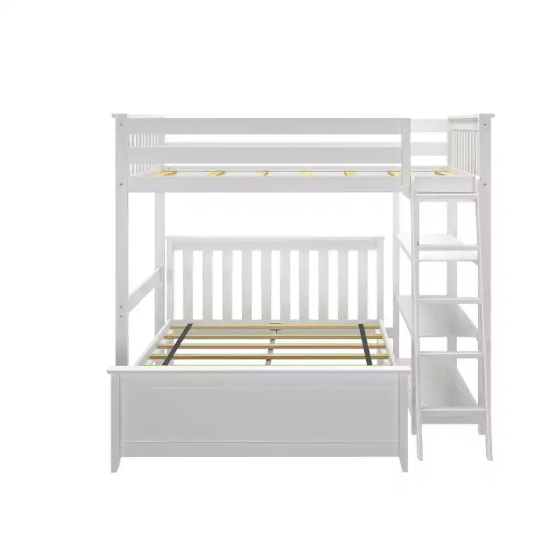 L-Shaped Full over Full Bunk Bed with Bookcase