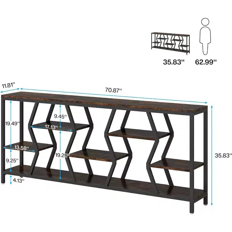 70.9 Inches Sofa Console Table with 4 Tier Wood Storage Shelves