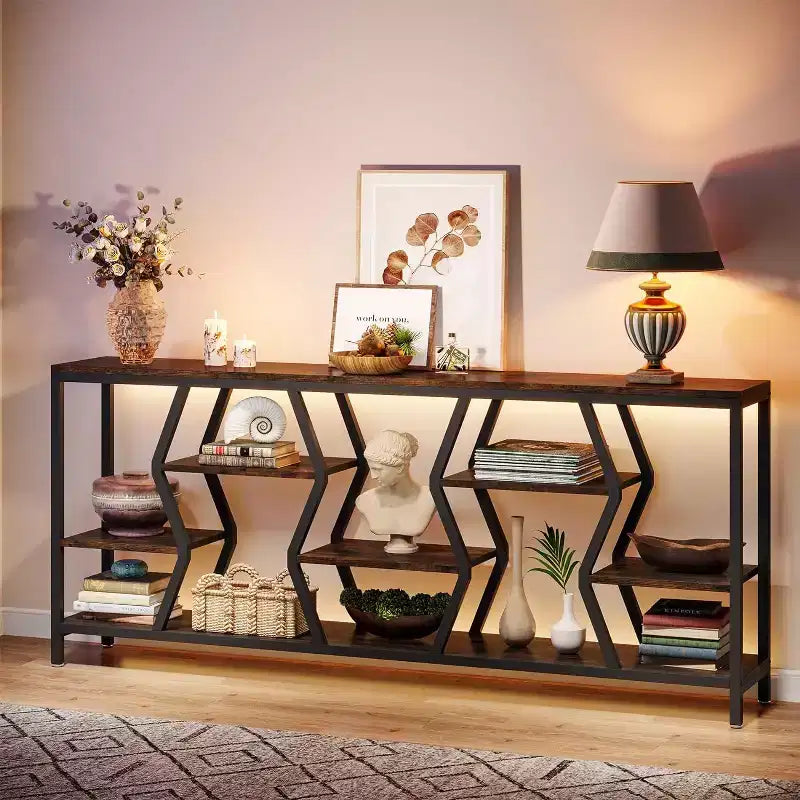 70.9 Inches Sofa Console Table with 4 Tier Wood Storage Shelves