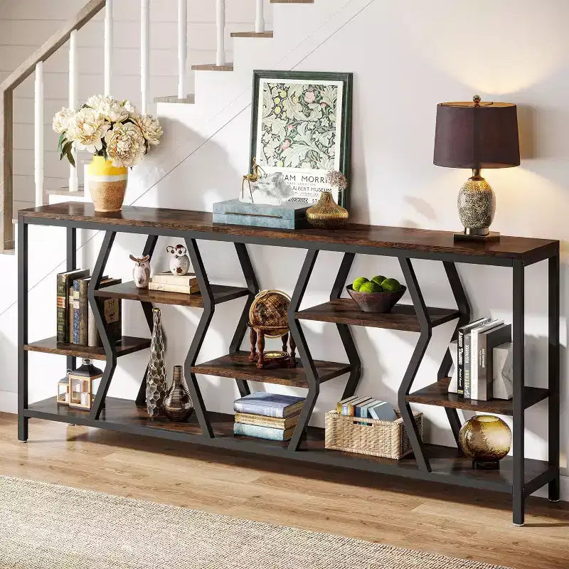 70.9 Inches Sofa Console Table with 4 Tier Wood Storage Shelves