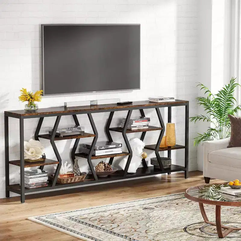 70.9 Inches Sofa Console Table with 4 Tier Wood Storage Shelves