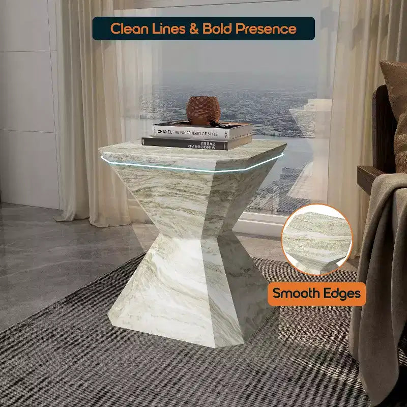 Modern Geometric Side Table - Fiberstone Accent Table or Nightstand