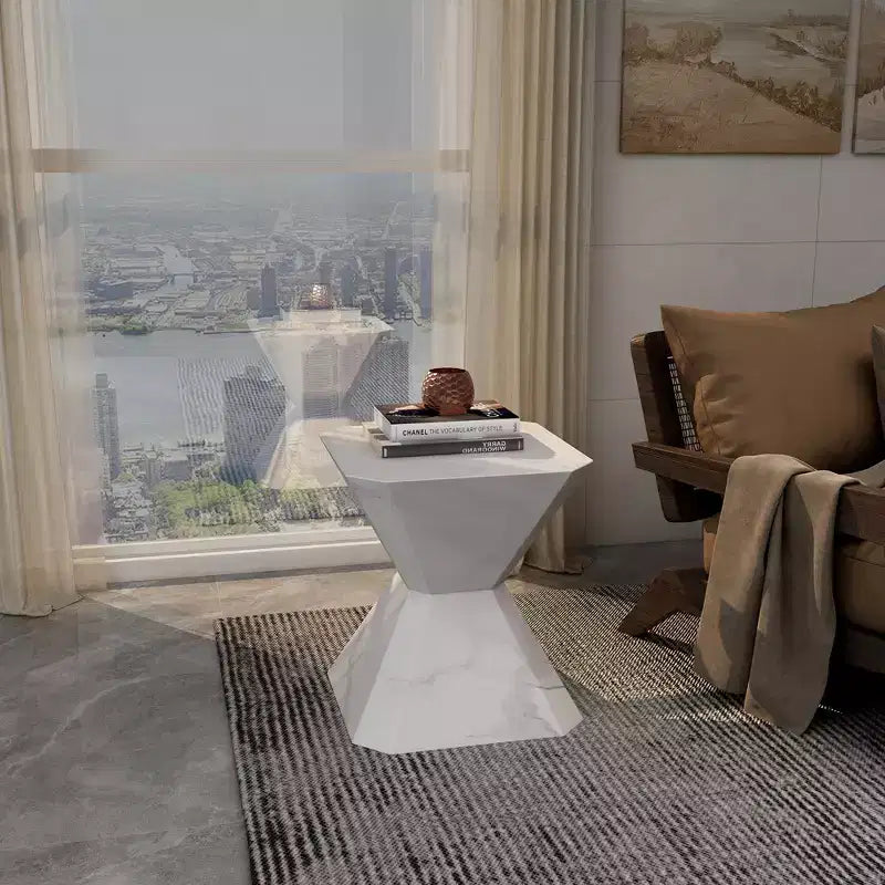 Modern Geometric Side Table - Fiberstone Accent Table or Nightstand