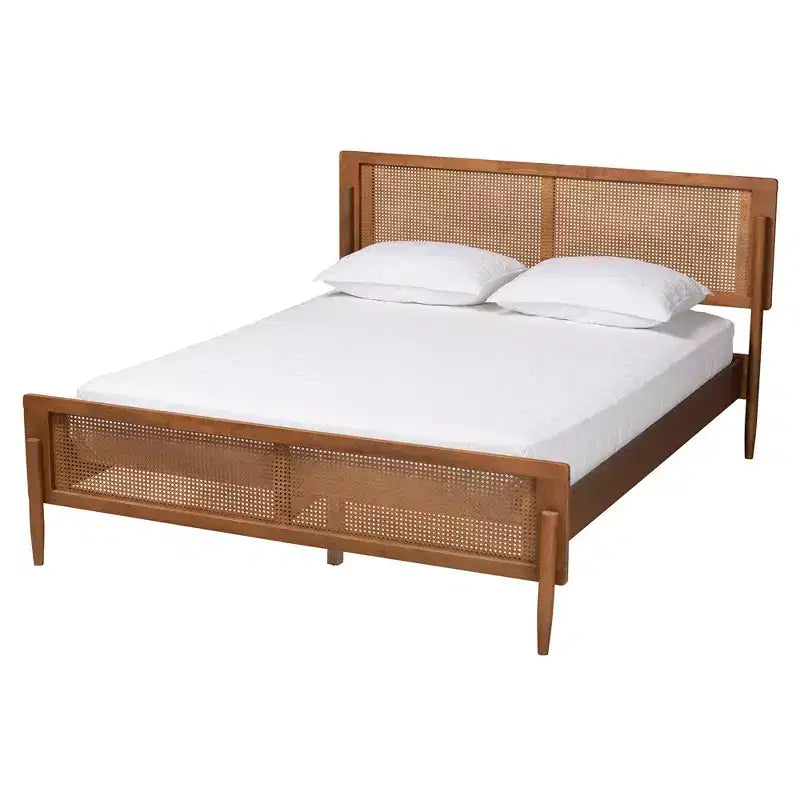 Mid-Century Modern Ash Walnut Finished Wood Platform Bed