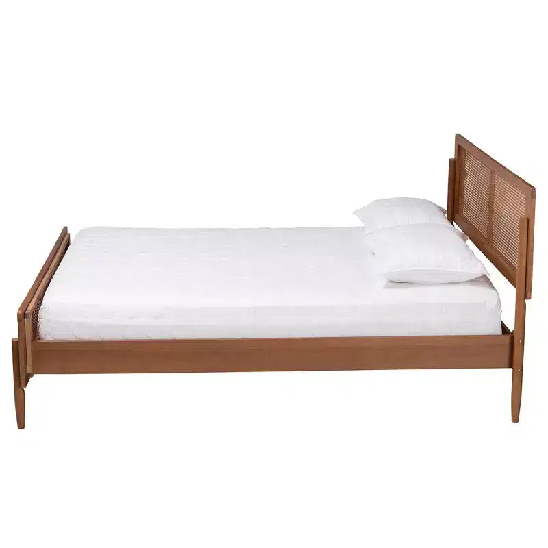 Mid-Century Modern Ash Walnut Finished Wood Platform Bed