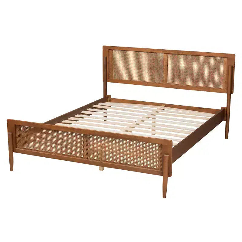 Mid-Century Modern Ash Walnut Finished Wood Platform Bed