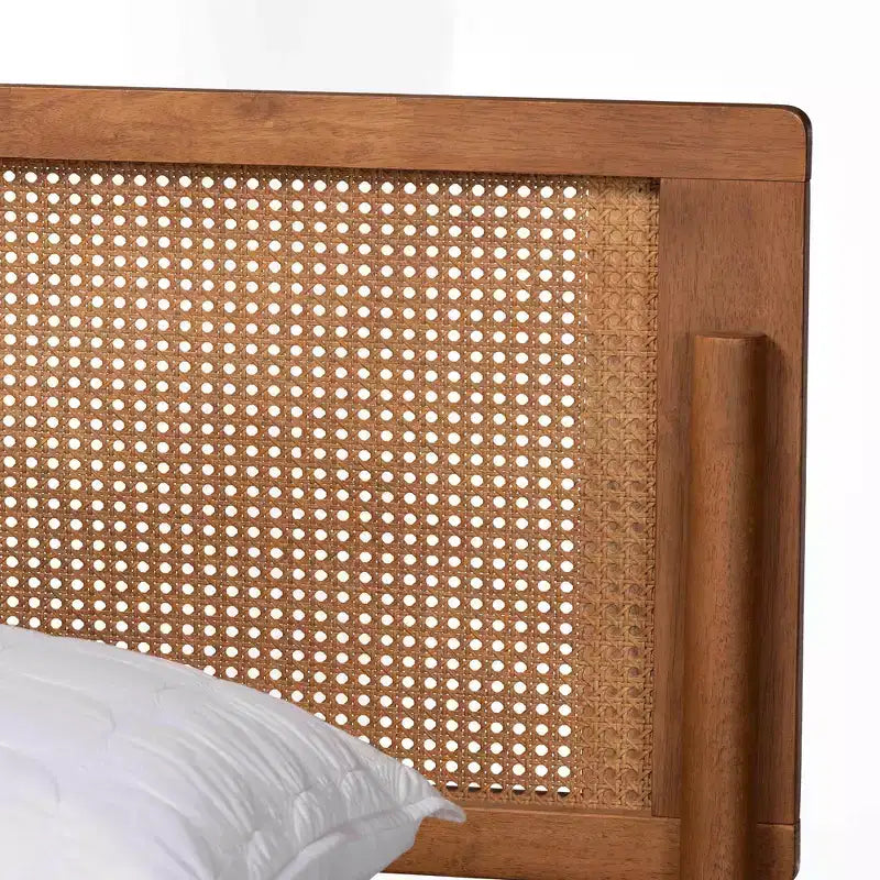 Mid-Century Modern Ash Walnut Finished Wood Platform Bed