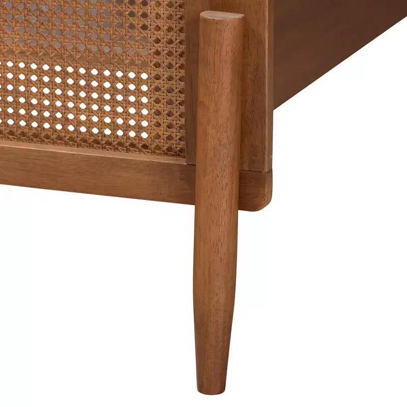 Mid-Century Modern Ash Walnut Finished Wood Platform Bed