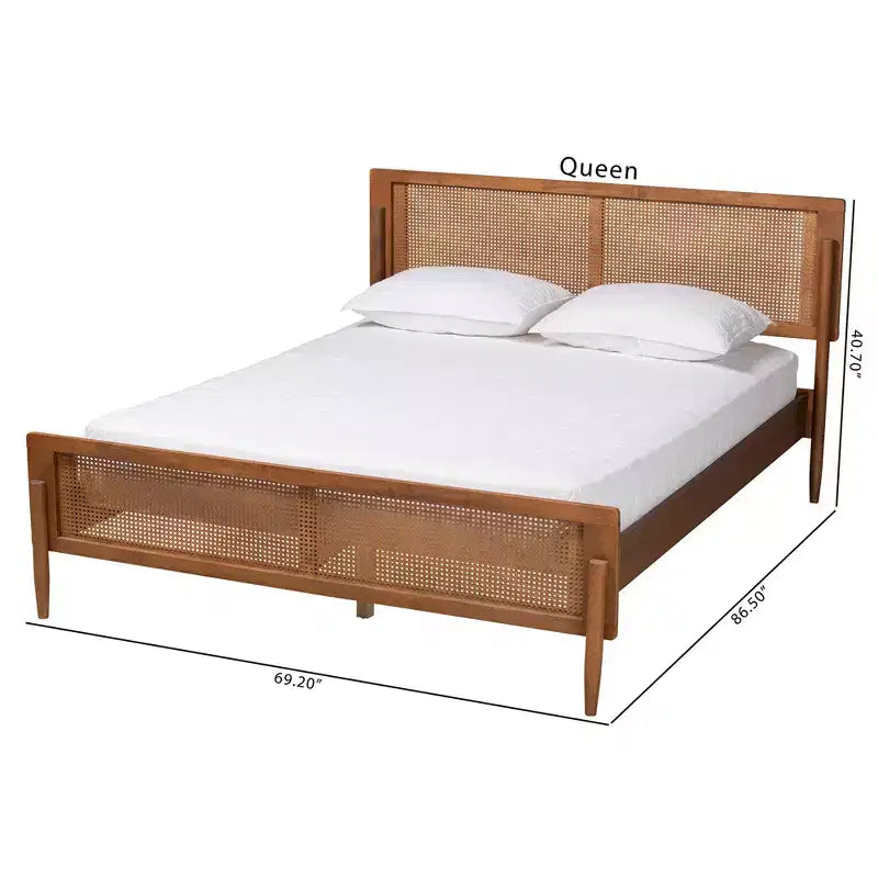 Mid-Century Modern Ash Walnut Finished Wood Platform Bed