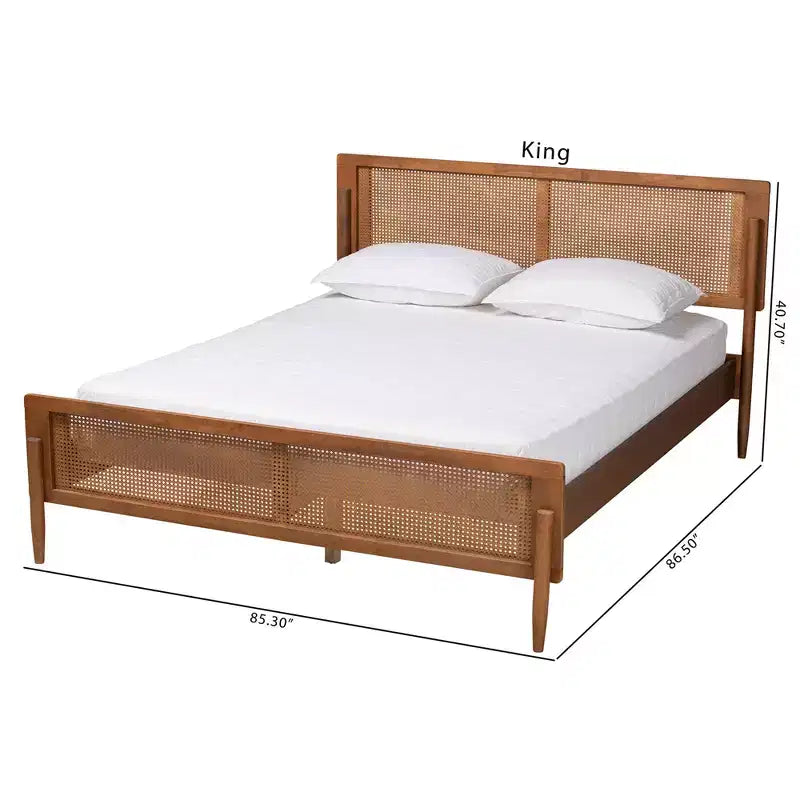 Mid-Century Modern Ash Walnut Finished Wood Platform Bed