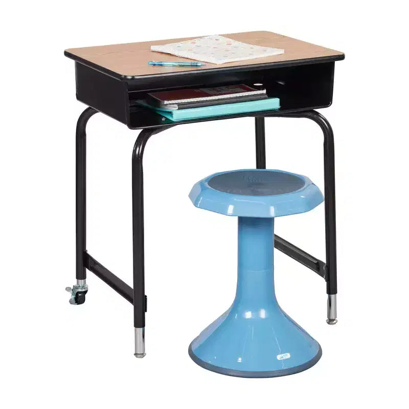 Mobile Open Front Desk with Metal Storage Book Box, Classroom Furniture, Oak