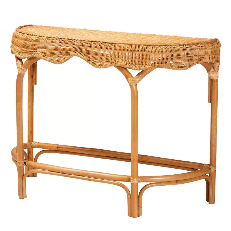 Modern Bohemian Natural Brown Rattan Console Table