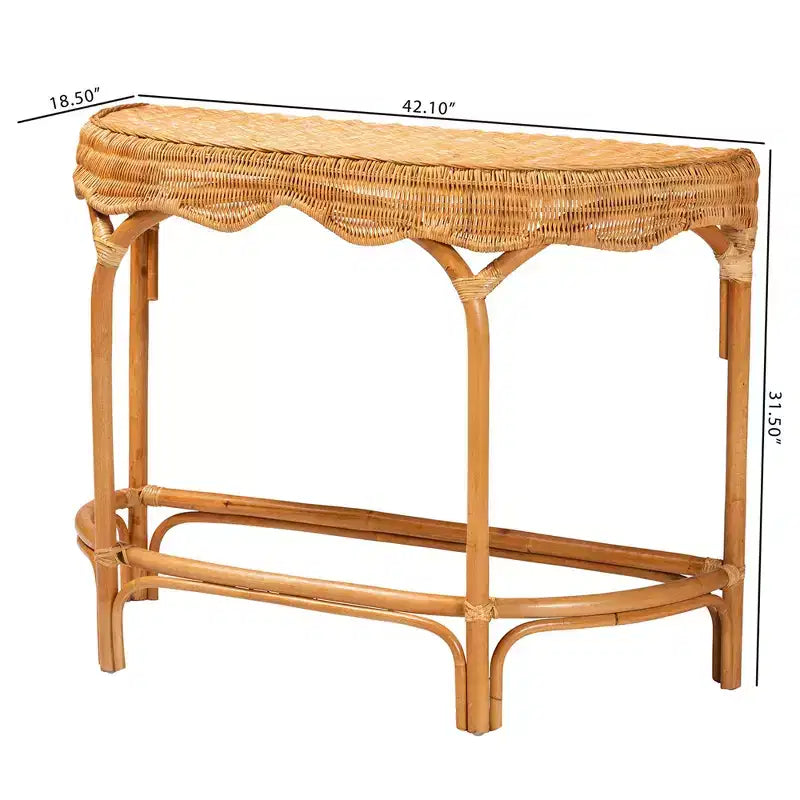 Modern Bohemian Natural Brown Rattan Console Table