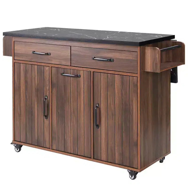 Kitchen Island with Trash Can Storage Cabinet, Rolling Kitchen Cart with Drop Leaf, Mobile Kitchen Island On Wheels For Dining Room Kitchen