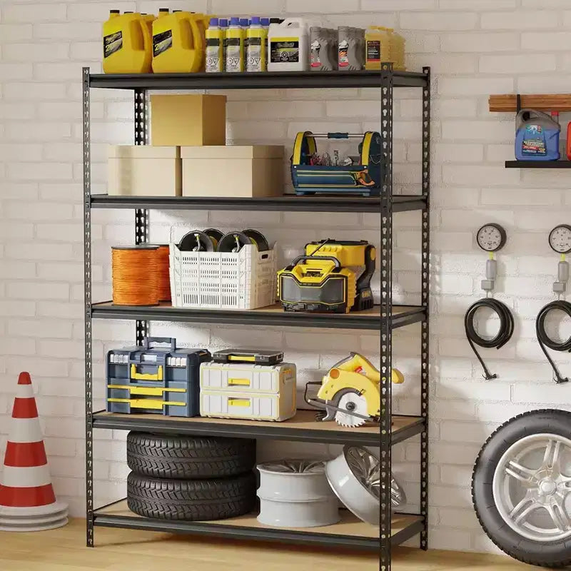 5-Tier Storage Shelves, Heavy Duty Metal Shelving Unit, Adjustable Garage Storage Shelving Utility Rack, 48 L x 18 W x 73 H, Black