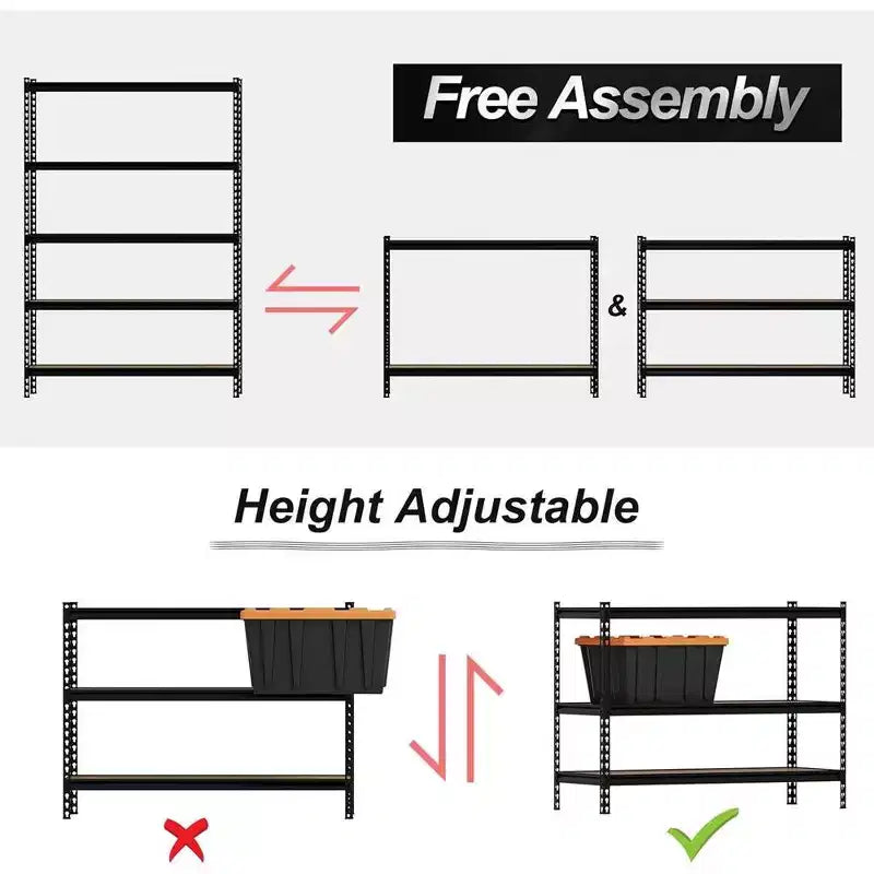 5-Tier Storage Shelves, Heavy Duty Metal Shelving Unit, Adjustable Garage Storage Shelving Utility Rack, 48 L x 18 W x 73 H, Black