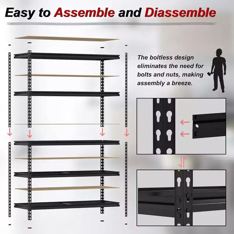 5-Tier Storage Shelves, Heavy Duty Metal Shelving Unit, Adjustable Garage Storage Shelving Utility Rack, 48 L x 18 W x 73 H, Black