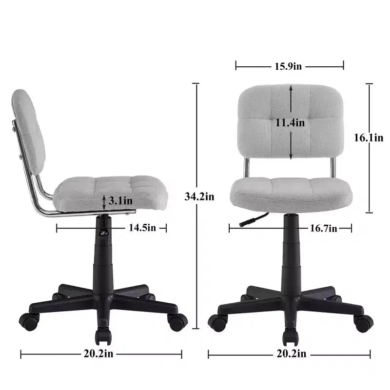 Modern Armless Home Office Chair 360 Degree Rolling Swivel Height Adjustable