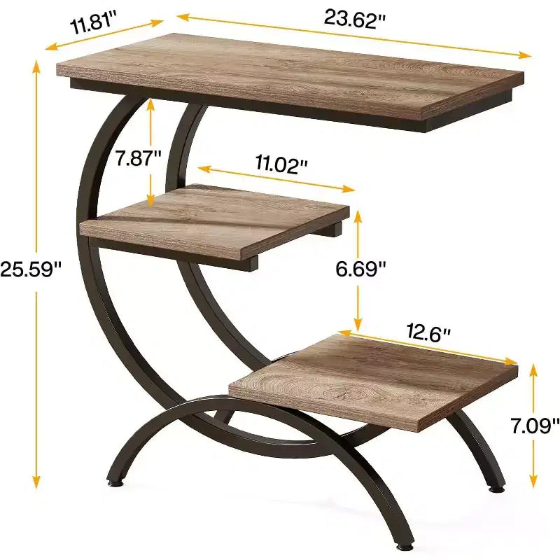 Industrial 3-Tier C-Shaped Side End Table for Living Room