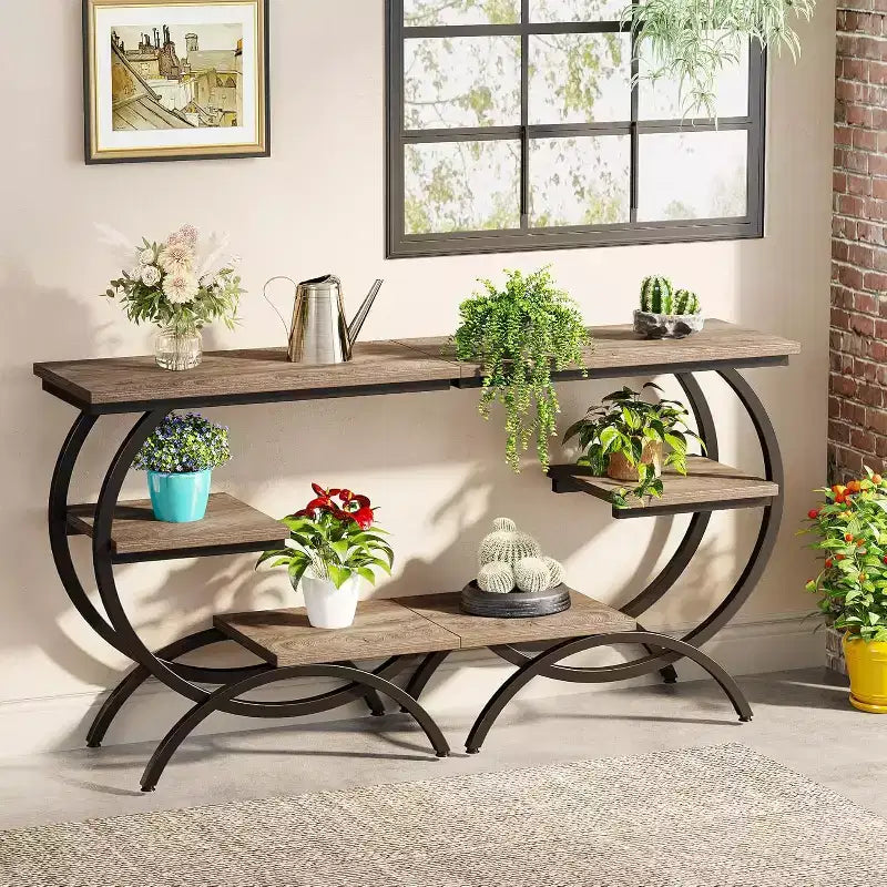 Industrial 3-Tier C-Shaped Side End Table for Living Room