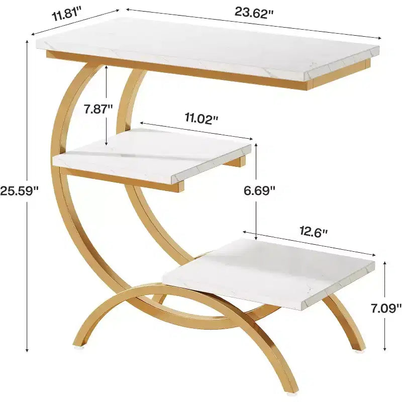 Industrial 3-Tier C-Shaped Side End Table for Living Room