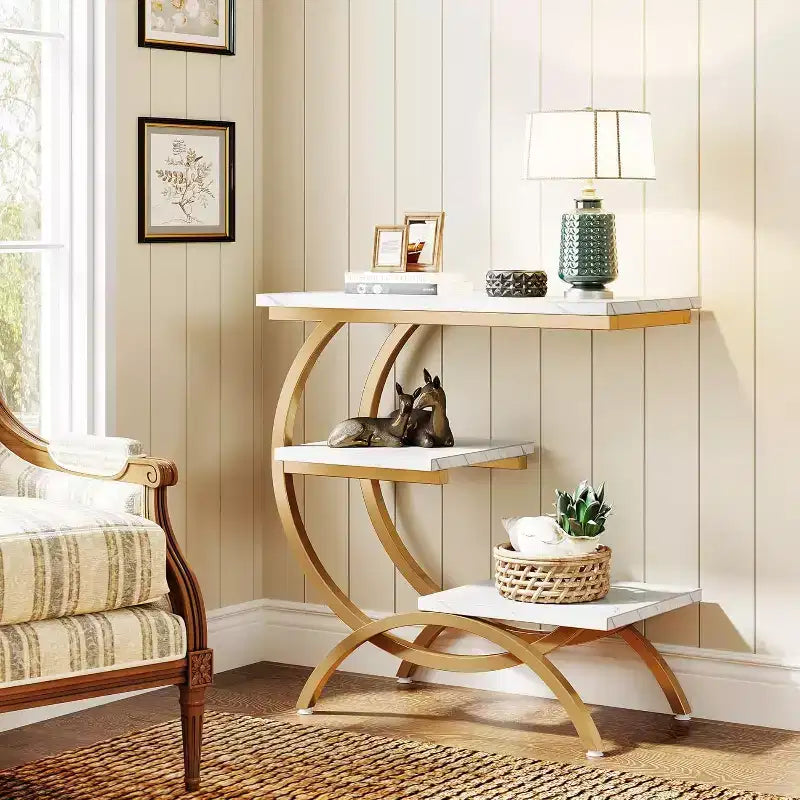 Industrial 3-Tier C-Shaped Side End Table for Living Room