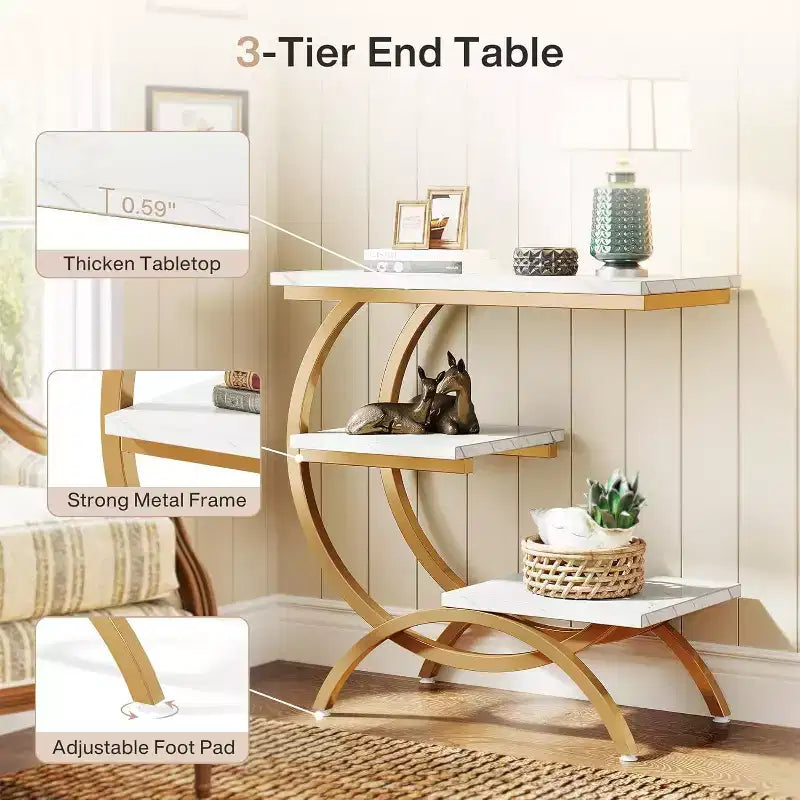 Industrial 3-Tier C-Shaped Side End Table for Living Room