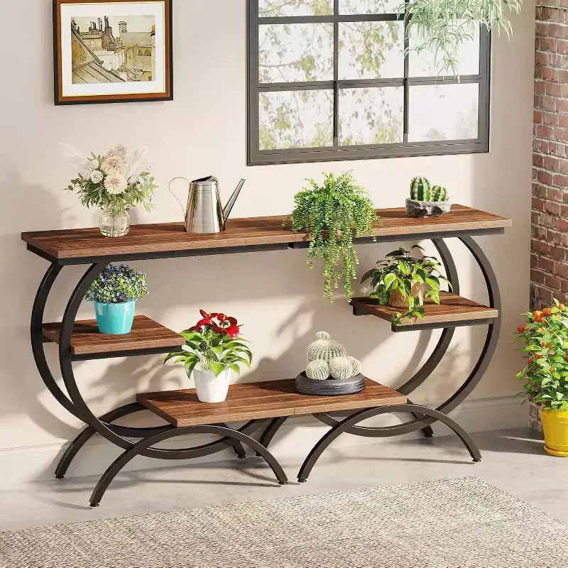 Industrial 3-Tier C-Shaped Side End Table for Living Room