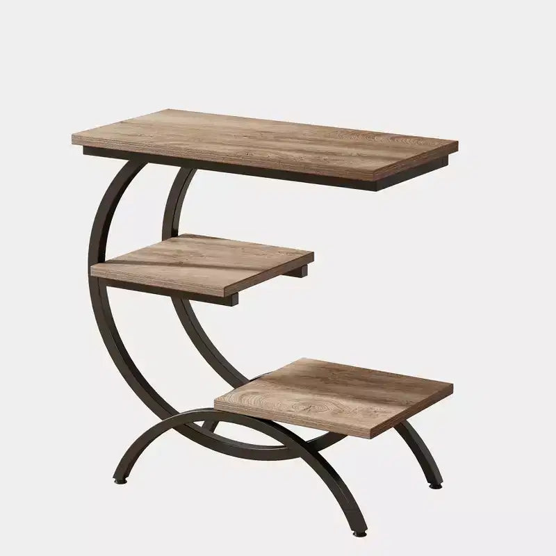 Industrial 3-Tier C-Shaped Side End Table for Living Room