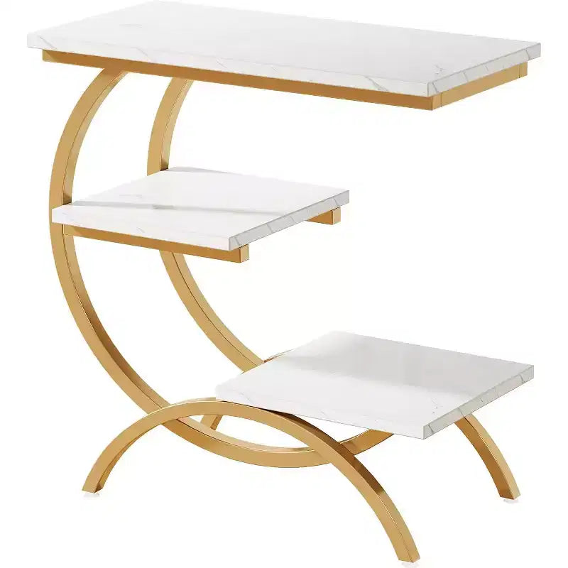 Industrial 3-Tier C-Shaped Side End Table for Living Room